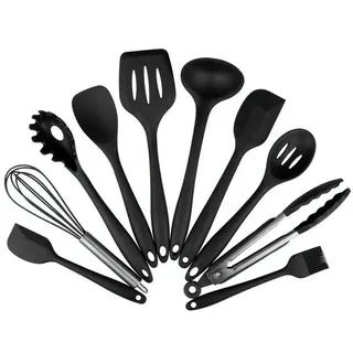 BYbrutek Silikon Kochlöffel Set, 10 Küchenhelfer, BPA-frei | BPA-frei, bis 230°C hitzebeständig,Lebensmittelgeeignet, antihaftfreundlich, Schneebesen, Pfannenwender inklusive