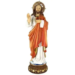 DRW Heilige Figur Jesus Herz Holz Stil Handbemalt Harz 67 cm