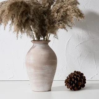 Luka Rustikale Keramikvase, 23,4 cm, weiß gekalkte Terrakotta-Vase, Keramik, dekorative Blumenvase, Ton-dekorative Vasen für Heimdekoration, Tisch, Wohnzimmer, Regal, Kamindekoration