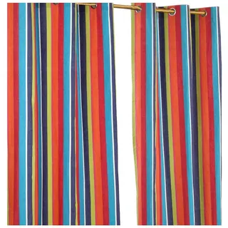 Homescapes Ösenvorhang bunt gestreift blickdicht 2er-Set, 137/182 cm , Multicolor , Textil , Gestreift , 137x182 cm , Oeko-Tex® , Heimtextilien, Vorhänge, Fertigvorhänge, Ösenvorhänge