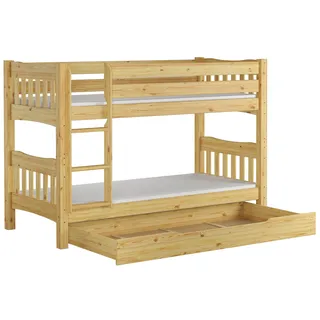 Etagenbett Kiefer Massivholzbett 90x200 Stockbett Hochbett Zubehör wählbar V-60.15-09Ni70 Rollrost. Matratzen und Bettkasten inkl. - Braun