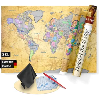 FlYHIGH XXL Weltkarte zum Rubbeln auf Deutsch I 80x57cm I Poster zum aufkratzern I Scratch off Map I Landkarte zum Rubbeln I Karte zum Freirubbeln I Rubbelweltkarte I Welt-Karte zum Freikratzen