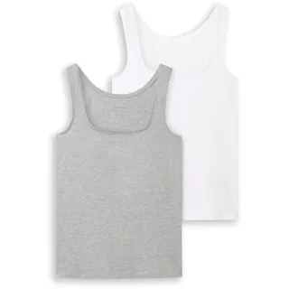 Tom Tailor Damen Basic Top im Doppelpack,21373 - medium Silver Grey Melange, XXL