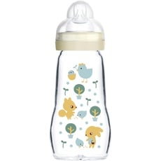 Bild Feel Good Babyflasche aus Glas (260 ml), Babyflasche mit weiter Öffnung, stabile Baby Trinkflasche mit Sauger Gr. 1, ab der Geburt, Hase/Küken