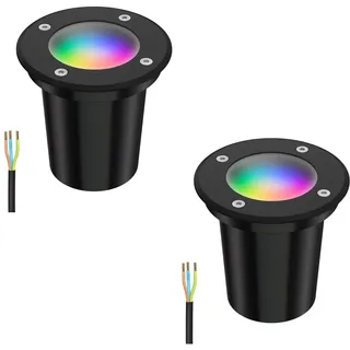 ledscom.de 2 Stück Bodeneinbauleuchte BOLI für außen, IP67, schwarz, gefrostet, rund, 108mm Ø inkl. LED RGB Lampe, smart 473lm