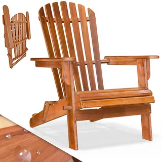 CASARIA® Sonnenliege Holz Wetterfest Klappbar 160kg Belastbarkeit XXL Armlehnen Rückenlehne Garten Balkon Terrasse Holzstuhl Ergonomisch Adirondack - Braun