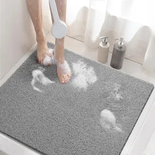 HITSLAM Duschmatte rutschfest, 60x60cm Badewannenmatte rutschfest mit Ablauf, Weiche PVC-Luffa Antirutschmatte Badewanne, Schnell Trocknende Badematte, Grau