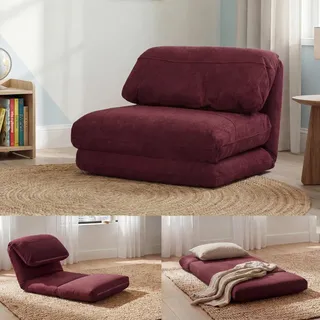 Schlafsessel HWC-E68, Schlafsofa Funktionssessel Klappsessel Relaxsessel, Stoff/Textil bordeaux - Weiß
