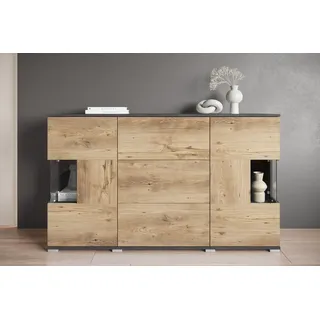 INOSIGN Sideboard »Kenia« 1 Stk. tlg. Sideboard mit 3 Schubladen, 6 Fächern, Glastüren, Breite 150 cm, grau