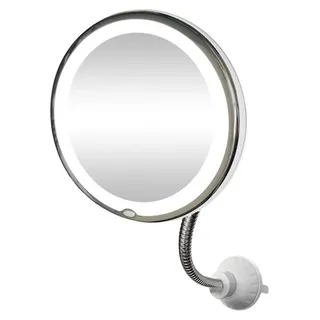 UNIQ Flexibler Badezimmerspiegel mit Saugnapf - 10-fache Vergrößerung und 360 Grad Drehung - Weiß, Silber