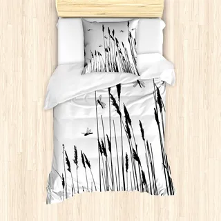 ABAKUHAUS Libelle Mantele, Weizen-Feld Herbst, Milbensicher Allergiker geeignet mit Kissenbezügen, 135 cm x 200 cm - 80 x 80 cm, Schwarz-Weiss - Schwarz