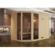 Bild von Design-Sauna Kemi Eck 2 mit Glastür und Wohlfühl-Paket