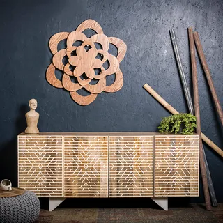 Native Home Sideboard orientalisch, Muster, modern, massiv, mit Türen, Mangoholz, Kommode, HxBxT 75 x 177 x 45 cm, braun