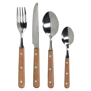 Mikasa Besteck-Set Drift 16-teilig Edelstahl mit Holzgriffen poliert - Silber