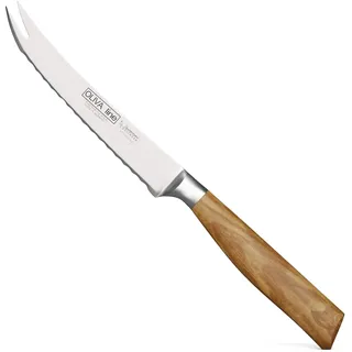 Burgvogel Solingen Tomatenmesser 13 cm geschmiedet Olivenholz, Oliva Line, Wellenschliff, rostfrei, hell, scharf, Braun Beige, 6770.926.13.2