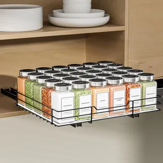 ZDDLOINP Ausziehbares Gewürzregal Für Schrank, Gewürzregal Schwarz, Gewürz Organizer Ausziehbar, Schrank Organizer Platzsparend, Schrank Organizer Küche