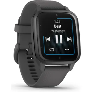 Garmin Venu Sq 2 BT 37,0 mm Aluminiumgehäuse schwarz Silikonarmband grau One Size