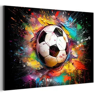 MuchoWow Metallbild Fußball - Farbe - Farben - Schwarz - Weiß Deko Groß 120x80 cm , Metall , Rechteckig , 120x80 cm , einfache und schnelle Anbringung , Bilder & Rahmen, Bilder, Holz & Metallbilder