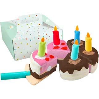HABA 2012312001 - Creative Play Geburtstagstorte im Tortenkarton, 12-teilig, Zubehör für Kaufladen/Spielküche