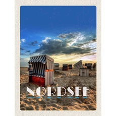Blechschild 30x40 cm - Nordsee Strandkorb Unwetter Gemälde