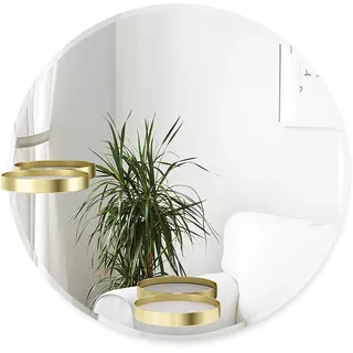 Umbra Perch Wandspiegel, Runder, Rahmenloser Spiegel mit Ablage, 61 cm Durchmesser, Messing,