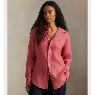 Polo Ralph Lauren für Damen. 211970730505 Classic Fit Leinenhemd rot (M), Lässig, Rosa, Langarm