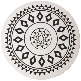 Homescapes Teppich Lia geflochten mit Mandala-Muster rund 120 cm , Textil , Ethno , Rund , 120x120 cm , Teppiche und Böden, Teppiche