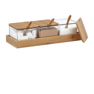 Relaxdays Gewürzbehälter-Set, Küchen Organizer, Braun