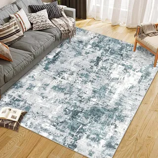 CIBTYHOH Modern Abstraktes Bereich Teppich Wohnzimmer Carpet Flauschiger Kurzflor Teppich Schlafzimmer 120 * 170cm Waschbare Teppiche für Eingangsbereich(Blau)