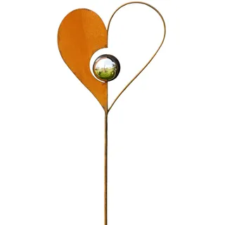 Bornhöft Gartenstecker Herz aus Metall Gartendeko Rost Edelrost rostiger Beetstecker 115cm Deko Rostfigur für den Garten mit Edelstahl Kugel