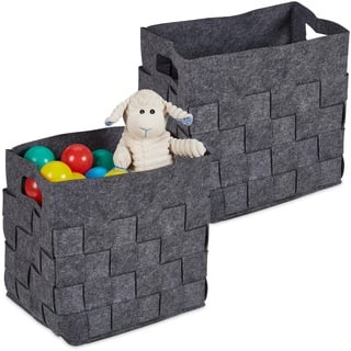 Relaxdays Aufbewahrungskorb 2er Set, Faltbare Regalbox, Bad, Spielzeug, HxBxT: 30x30x24 cm, Filzkorb mit Griffen, grau