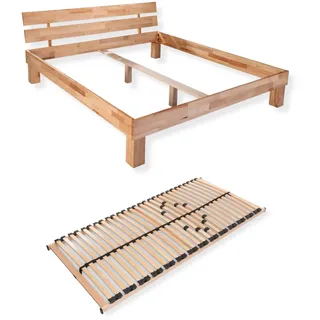 Sparset Juliane – Massivholzbett aus Kernbuche mit passendem Lattenrost - 100 x 220 cm