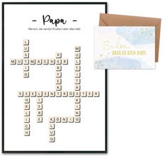 Papierdrachen Vatertagsgeschenk mit Kunstdruck & goldfolierter Postkarte inkl. Umschlag sowie 2 weiteren Karten - Geschenk zum Vatertag - Design 5 - Scrabble - ohne Rahmen