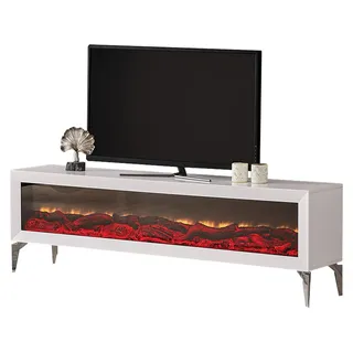 Kamin Elektrokamin Media rtv lowboard tv ständer Fernseher 199x41 Sideboard - Weiß