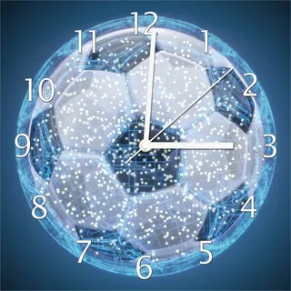 Wallario Design Wanduhr Fußball digital - Netzwerk in blau aus Echtglas, Größe 30 x 30 cm - Blau