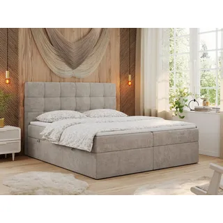 MKS MEBLE Boxspringbett 180x200 mit Matratze, Bett mit Multipocket - Matratze H4 und Topper, Polsterbett 180x200 mit Bettkasten und Kopfteil, ERNI - Beige Stukture - Beige