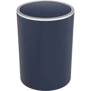 WENKO Schwingdeckeleimer Mod. Inca praktischer Badezimmermülleimer aus Kunststoff 5 Liter Fassungsvermögen BPA-frei Dunkelblau Ø 18,5 x 25,5 cm