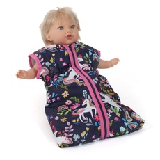Bayer Chic 2000 792-43 Puppenschlafsack für Baby-Puppen bis 55 cm, Puppenkleidung, Puppenzubehör, Einhorn, Navy-pink