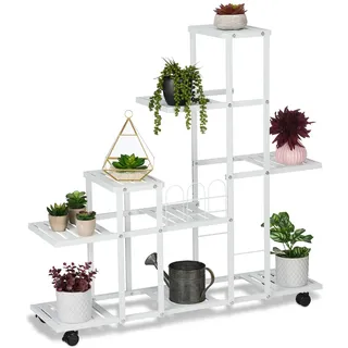 Relaxdays Blumenständer mit Rollen 91,5 x 93 x 26 cm Weiß