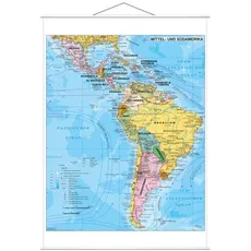 Mittel- und Südamerika politisch 1 :7.0.000 000. Wandkarte mit Metallbeleistung