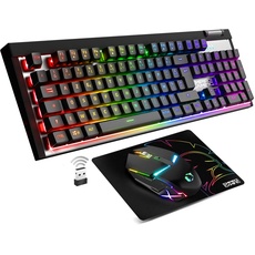 Empire Gaming - Pack Armor RF358 Sans Fil - Clavier Gaming Wireless 2.4 GHz AZERTY (Layout Français) RGB - Souris Gamer Sans Fil 2400 DPI - Tapis de Souris - PC PS4 PS5 Xbox One/Series