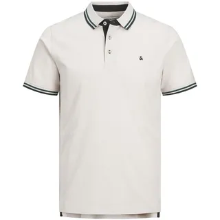 JACK & JONES Herren Slim Fit Polo Shirt JJEPAULOS Uni Sommer Hemd Kragen Kurz Arm Basic Pique Cotton, Beige - Blau, XS