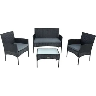 Polyrattan Sitzgruppe Gartenmöbel Set 4-teilig Flechtdesign Rattan Gartenset - Schwarz