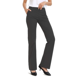 SAFORT Business Stretch Bootcut Yoga Hose für Damen Tall/Lang mit 71cm/76cm/81cm/86cm Schrittlänge, 2 Taschen - Grau - L