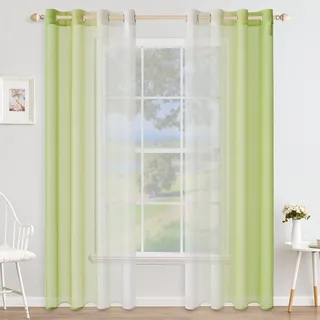 MIULEE 2er Set Voile Vorhang Zweifarbiger Vorhang mit Ösen Transparente Gardine Ösenschal Fensterschal Lichtdurchlässig für Schlafzimmer, 140x145cm, Grün