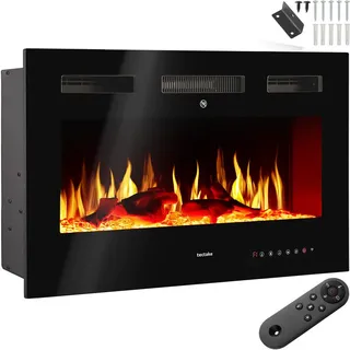 tectake Elektro-Wandkamin Luci, mit Fernbedienung und App-Steuerung, integriertes Thermostat, schwarz , Schwarz , Metall , 91.5x43x12 cm , Ce , Elektrogeräte, Heizgeräte, Elektrokamine