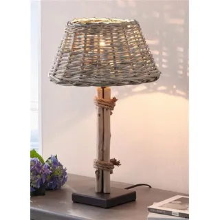 Tischlampe "Treibholz" mit Schirm aus Weide, grau, 47 cm hoch, Tischleuchte, Nachttischlampe - Grau