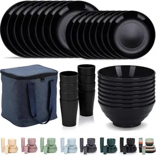 Schwarzes 32-teiliges Plastik-Servies für 8 Personen - Schwarz