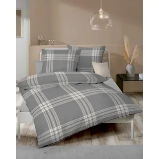 KAEPPEL Pure Kariert Biber Grau 155 x 220 cm + 80 x 80 cm