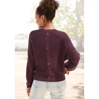 LASCANA Rundhalspullover mit Zierknöpfen hinten, lockerer Strickpullover, lila
